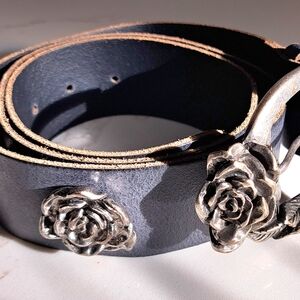 Antoniazzi Black Belt with Silver Floral Accents